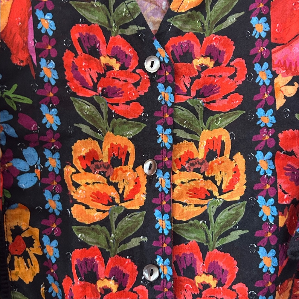 Farm Rio Boho Floral Ruffle‎ Top Size Medium Spring Bananas Flowy Tropical - Picture 5 of 11